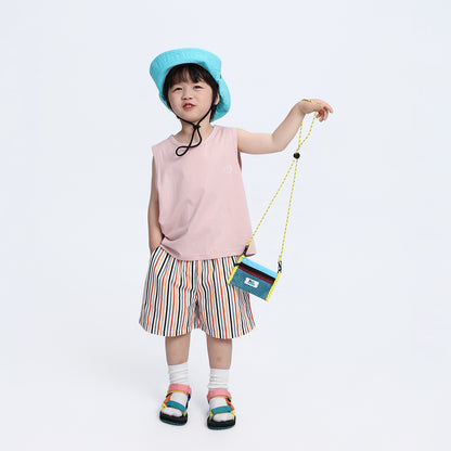 控えめ子犬プリント純綿タンクトップ