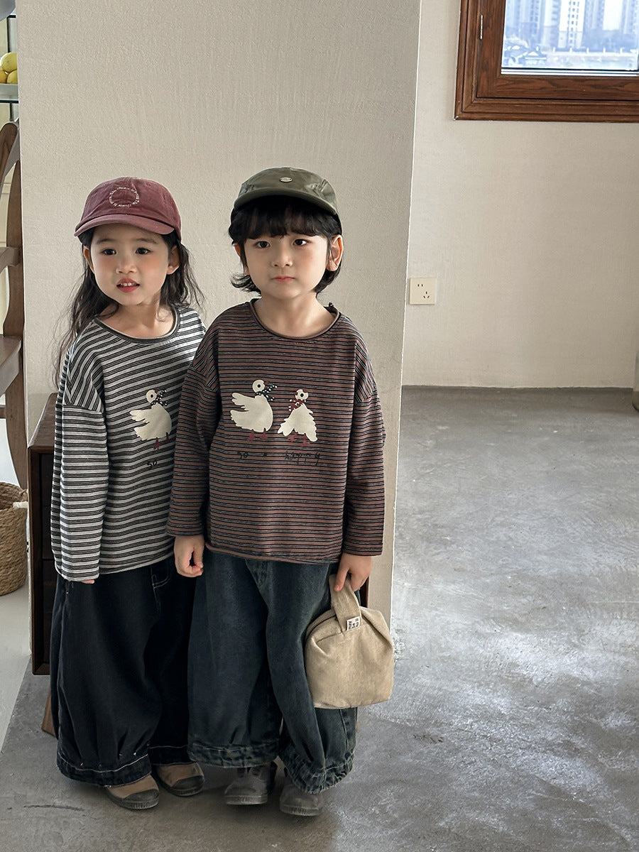 ガチョウプリントボーダーTシャツ