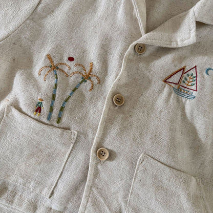 刺繍麻素材シャツセット＆ワンピース