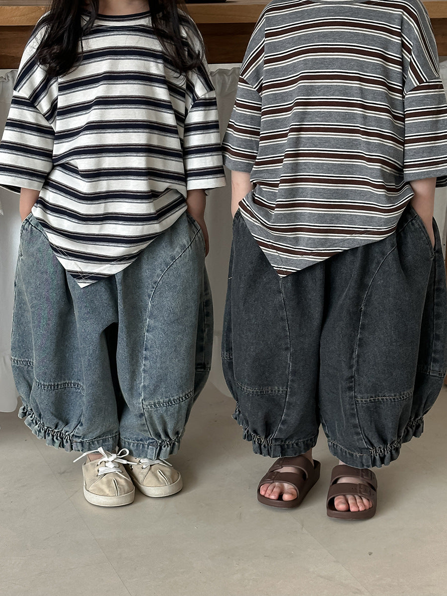 裾ギャザーバルーンデニムパンツ