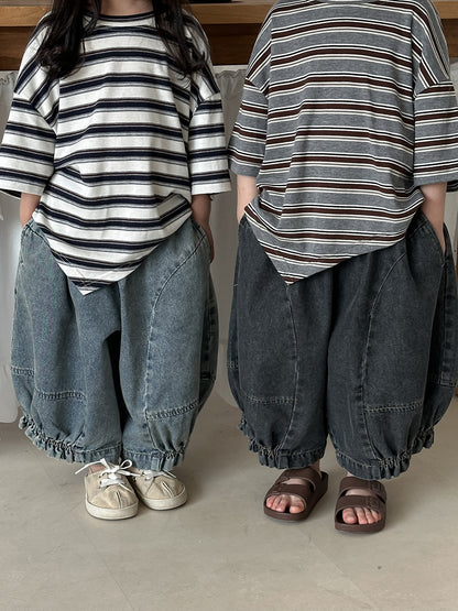 裾ギャザーバルーンデニムパンツ