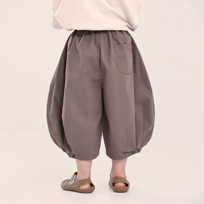 裾ギャザーコットン七分丈パンツ