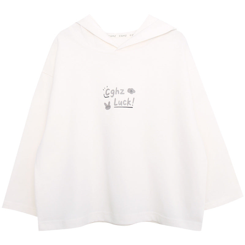 フード付き綿100%長袖Tシャツ