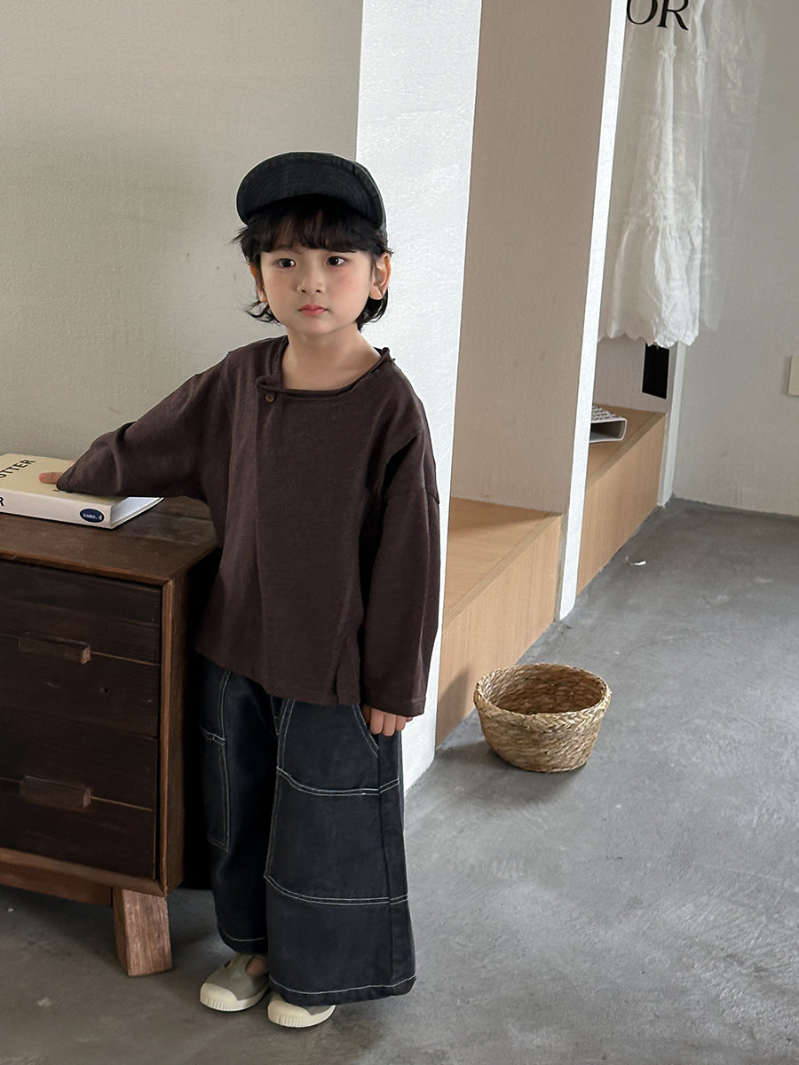 斜めボタンTシャツ綿100%