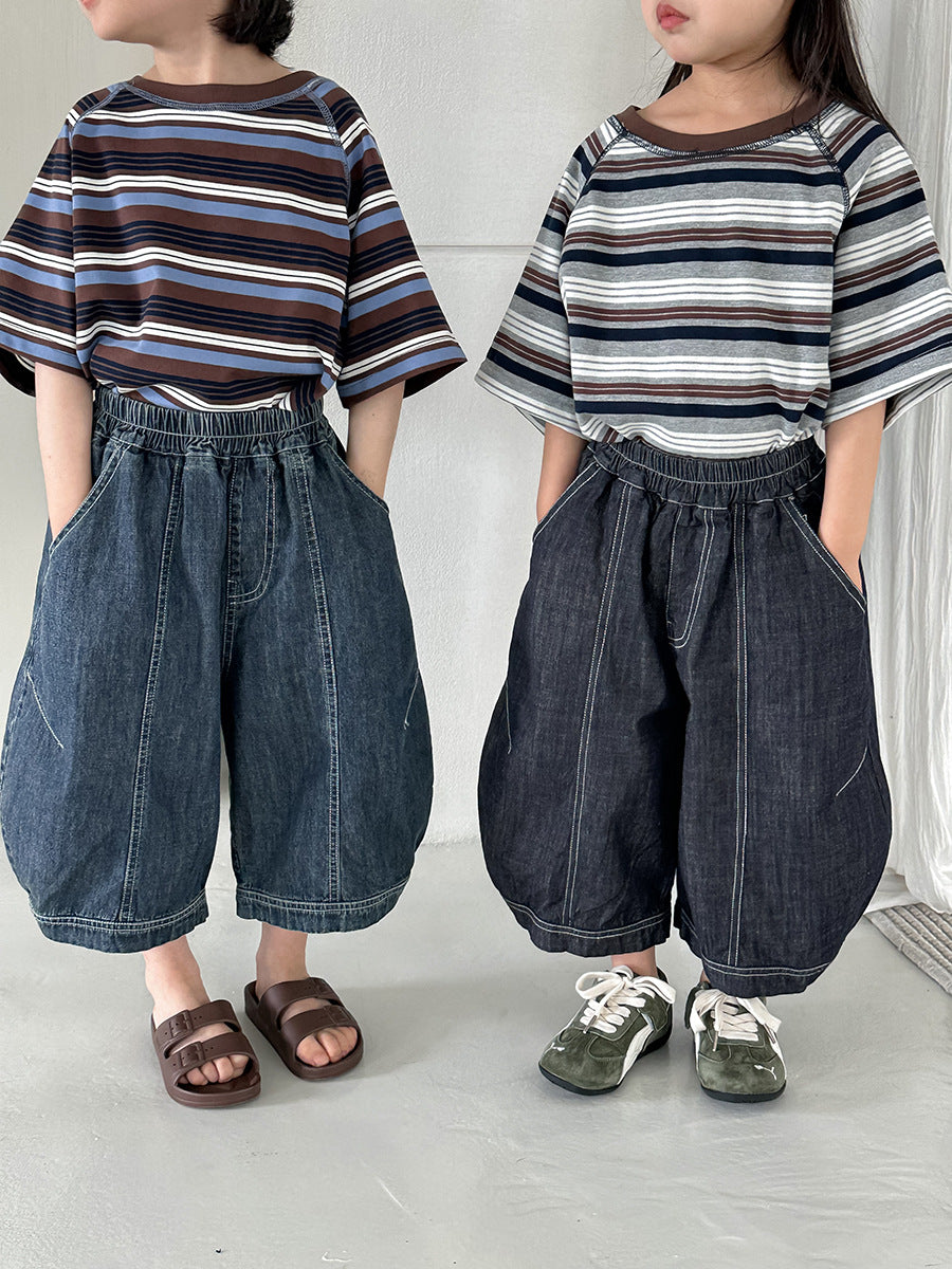 薄手ワイド七分デニムパンツ