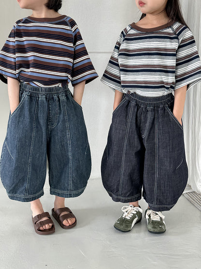 薄手ワイド七分デニムパンツ