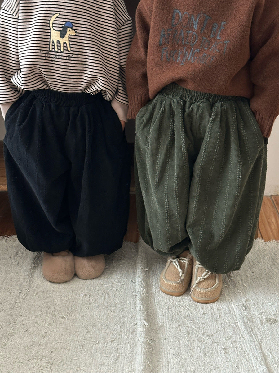 コーデュロイ裏ボアストライプパンツ