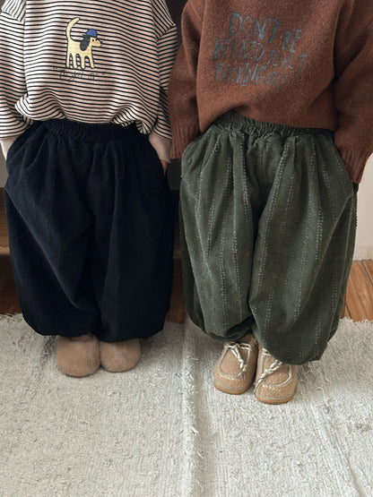 コーデュロイ裏ボアストライプパンツ