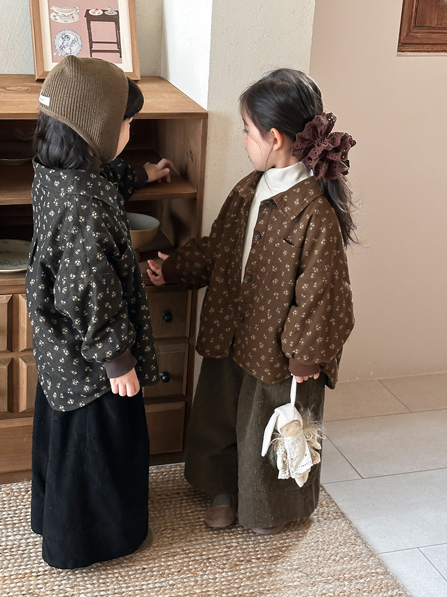 Small floral print fleece-lined shirt jacket