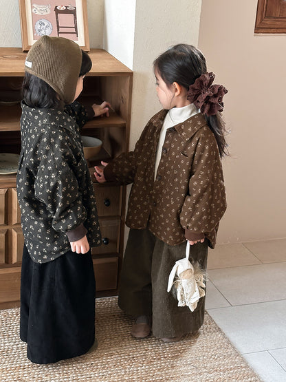 Small floral print fleece-lined shirt jacket