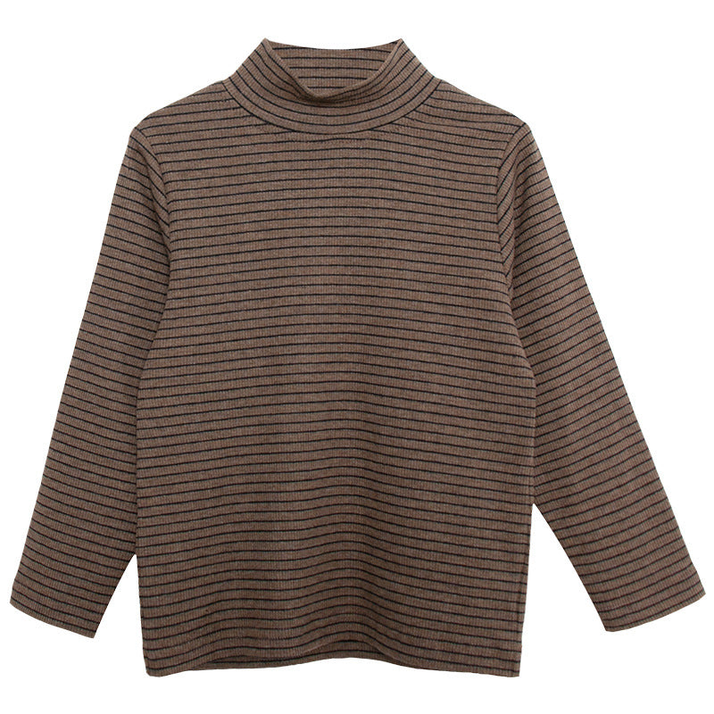細ボーダーハイネック長袖
