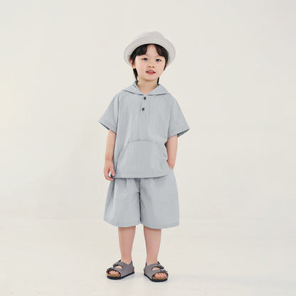 鹿プリントフード付き半袖＆ショートパンツ2点セット