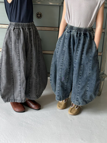 薄手デニムカーブドワイドパンツ