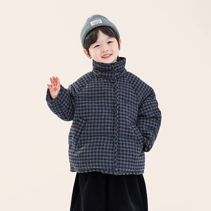チェック柄中綿ハイネックジャケット