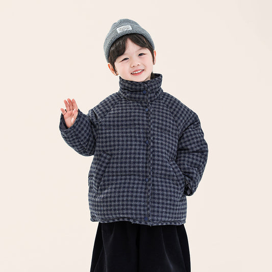 チェック柄中綿ハイネックジャケット