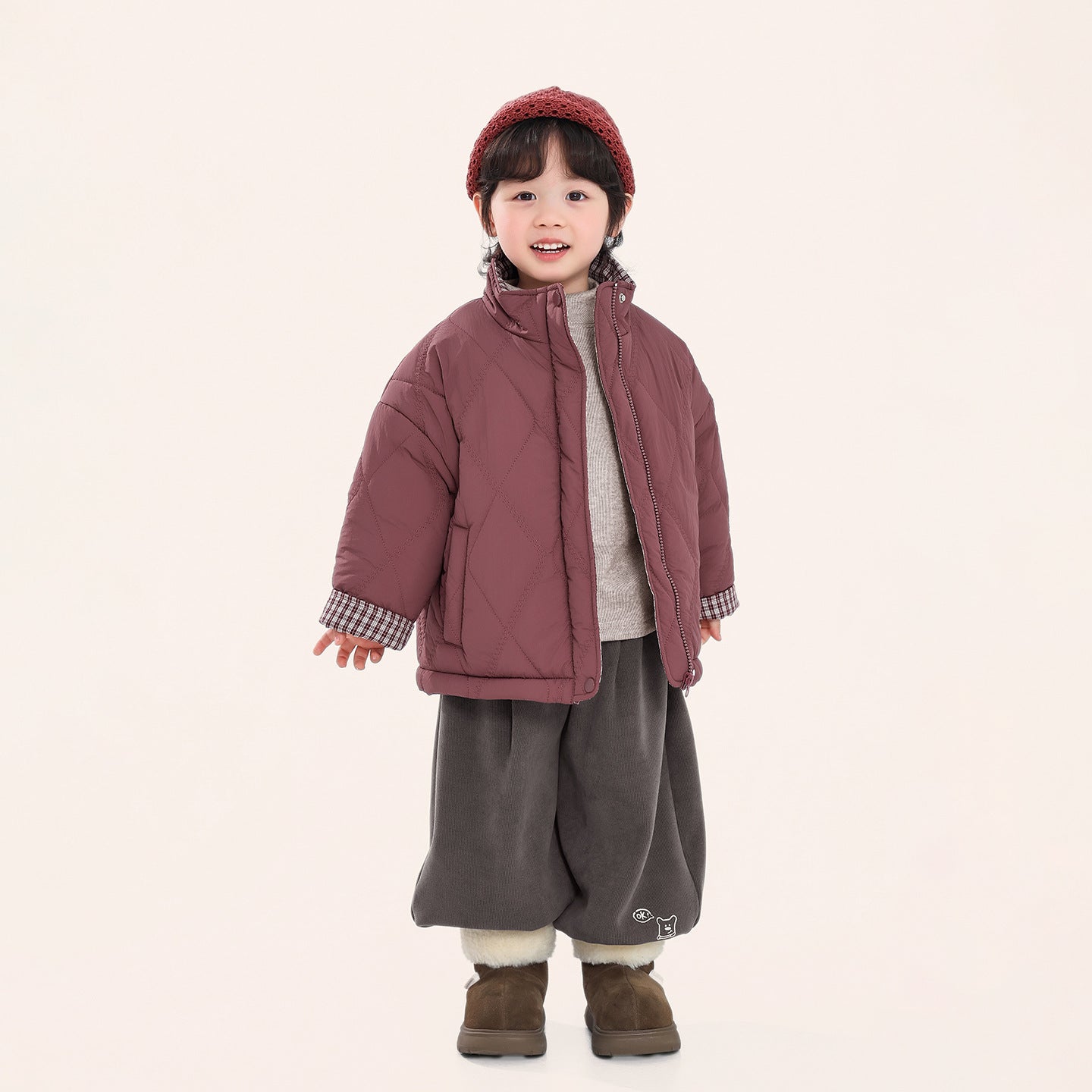 二重キルティング中綿コート