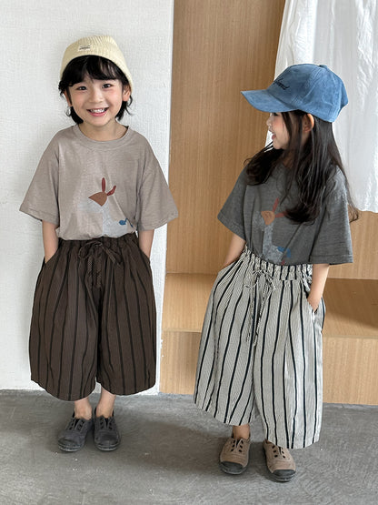 ストライプ七分ワイドパンツ