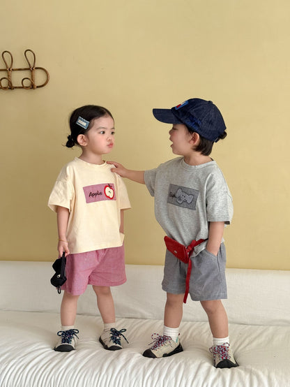 細チェック半袖Tシャツ＆ショートパンツセット