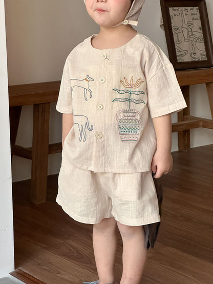 刺繍コットンシャツセット＆ワンピース