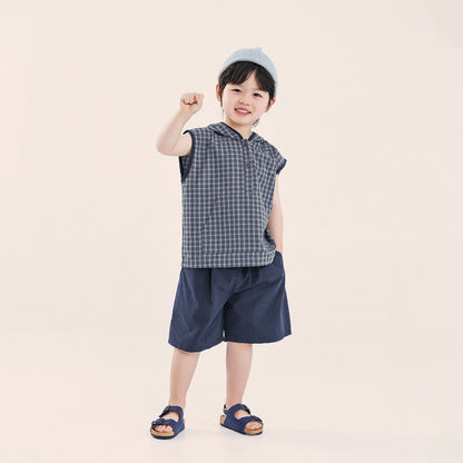 チェック柄タンクトップx無地パンツ2点セット