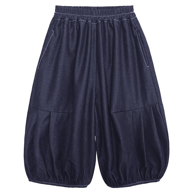 デニム風バルーン七分丈パンツ