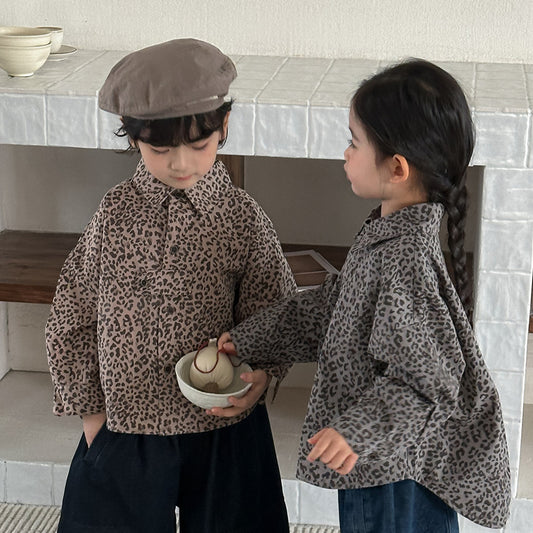 前襟ディテールヒョウ柄シャツ