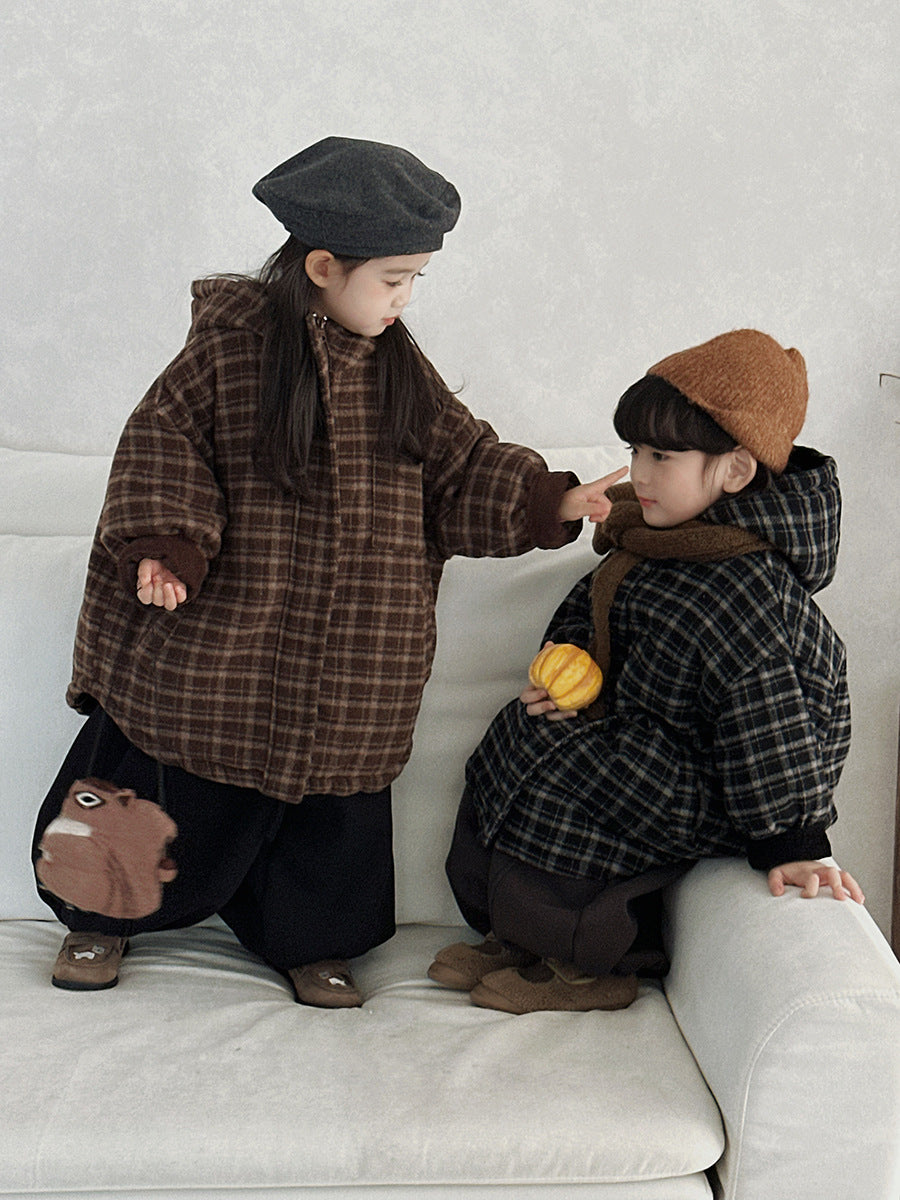 チェック厚手ロング丈コート