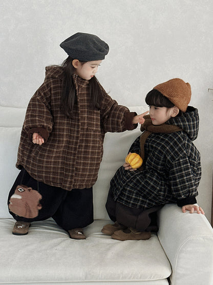 チェック厚手ロング丈コート