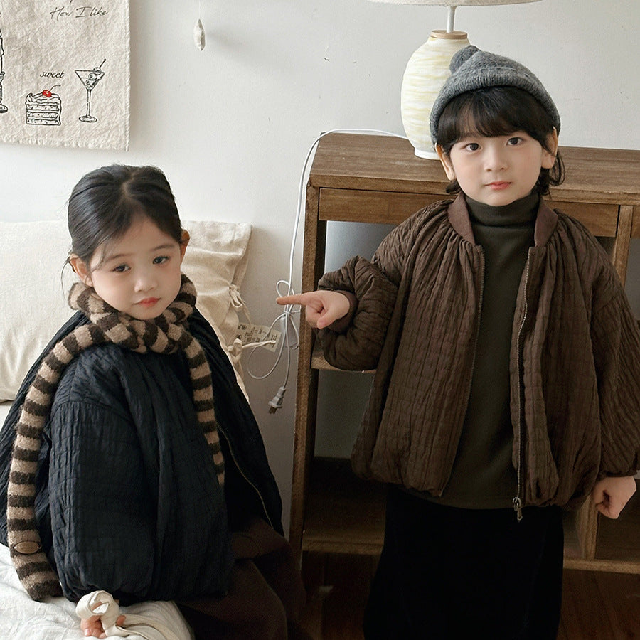 凹凸生地チェック柄中棉コート