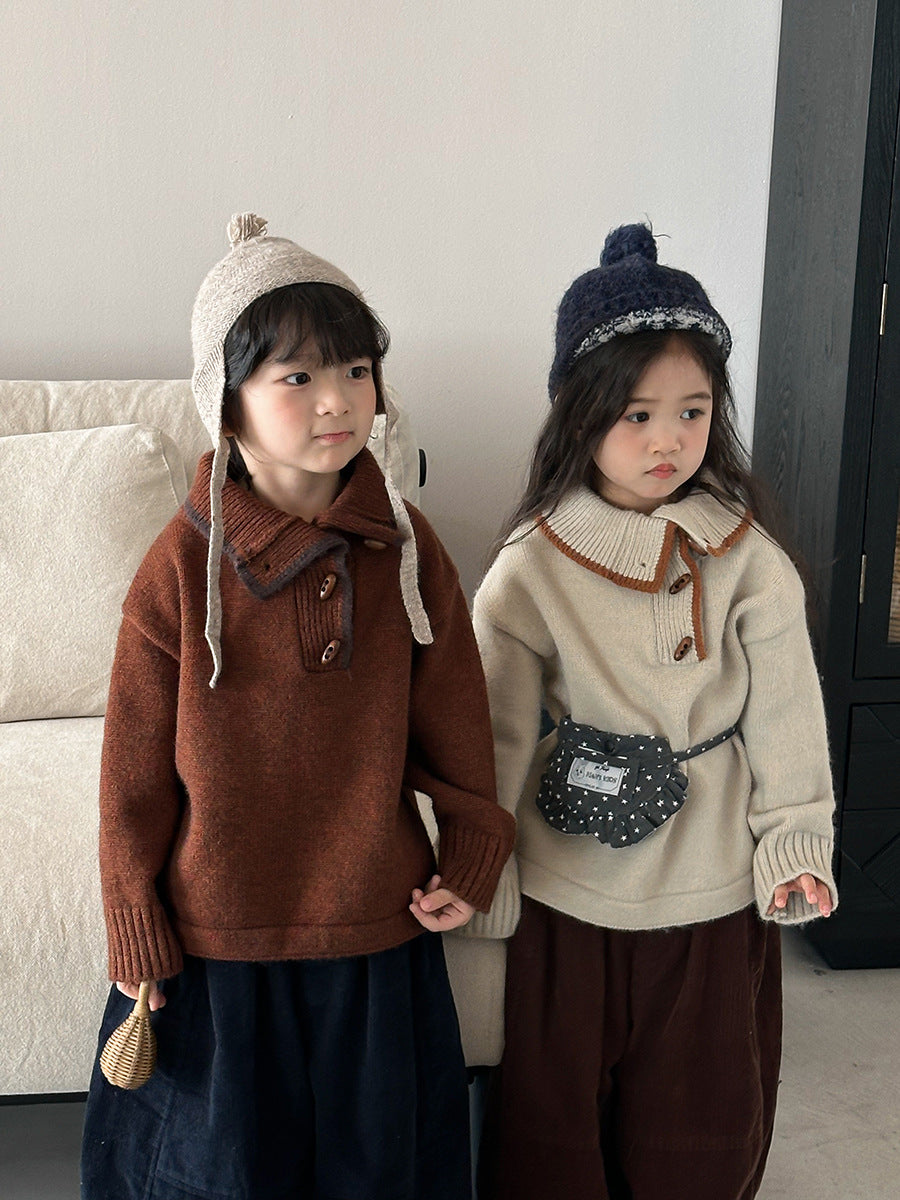 Diagonal front opening polo knit