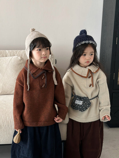 Diagonal front opening polo knit