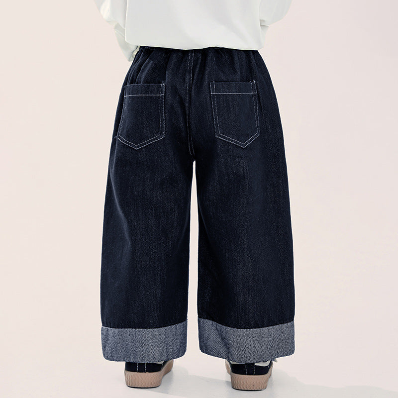 裾返しプリントデニムパンツ