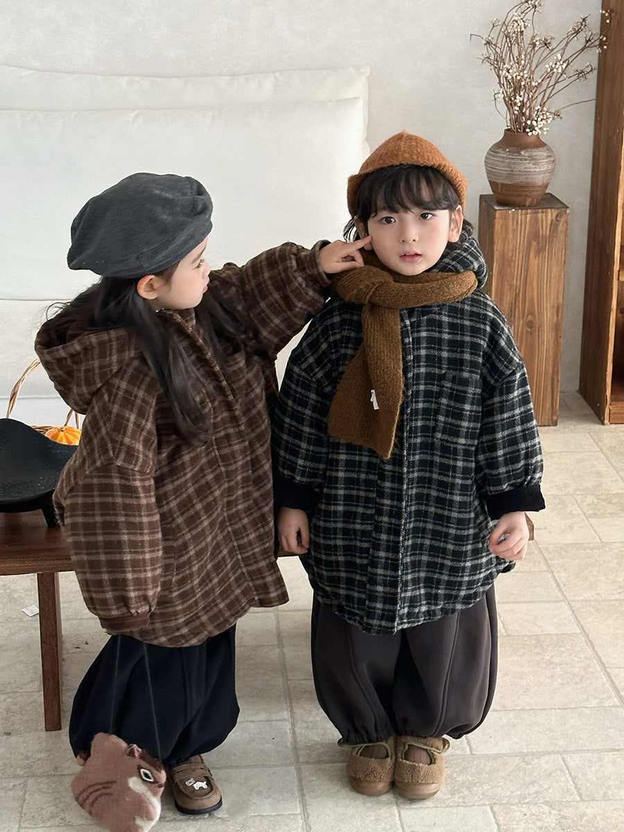 チェック厚手ロング丈コート