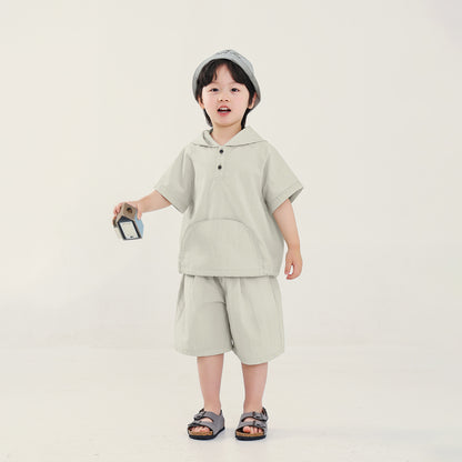 鹿プリントフード付き半袖＆ショートパンツ2点セット