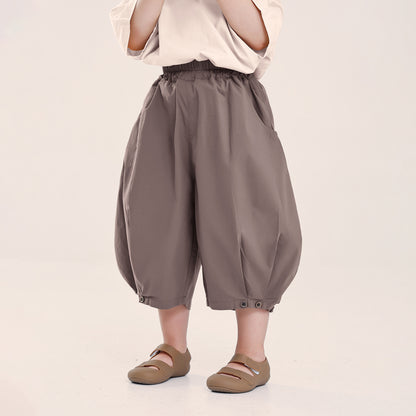 裾ギャザーコットン七分丈パンツ