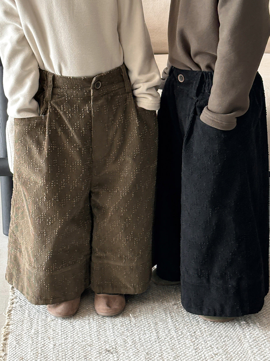 穴あき模様裏ボアコーデュロイパンツ