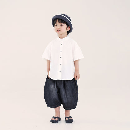 前立て刺繍スタンドカラーシャツ