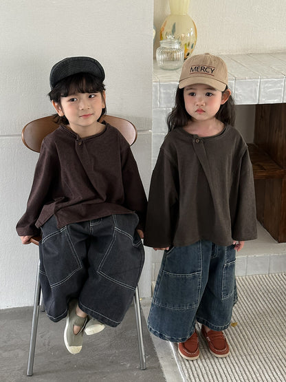 斜めボタンTシャツ綿100%