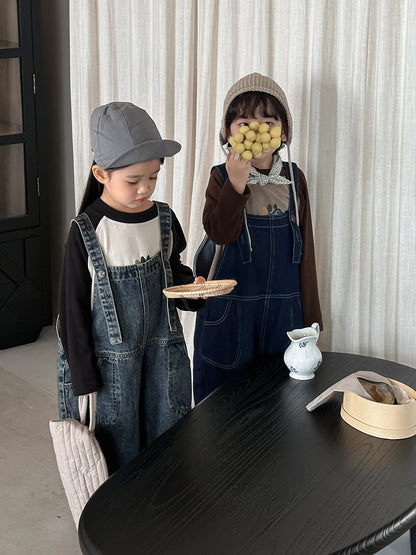 調節可能デニムオーバーオール