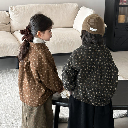 Small floral print fleece-lined shirt jacket