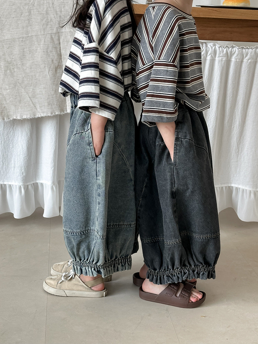 裾ギャザーバルーンデニムパンツ