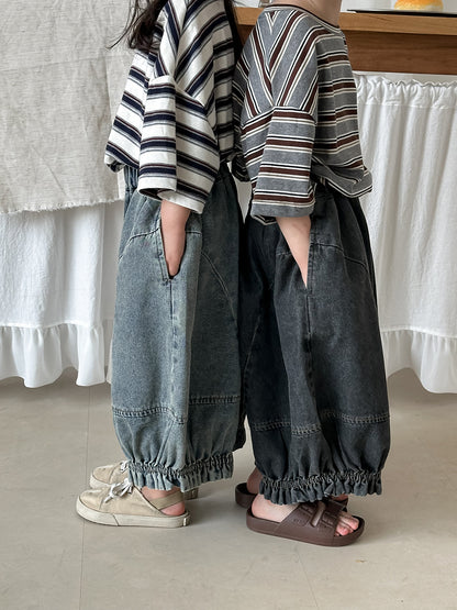 裾ギャザーバルーンデニムパンツ