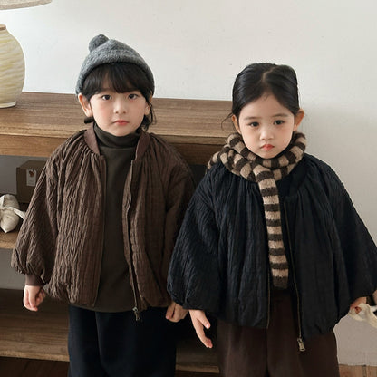 凹凸生地チェック柄中棉コート