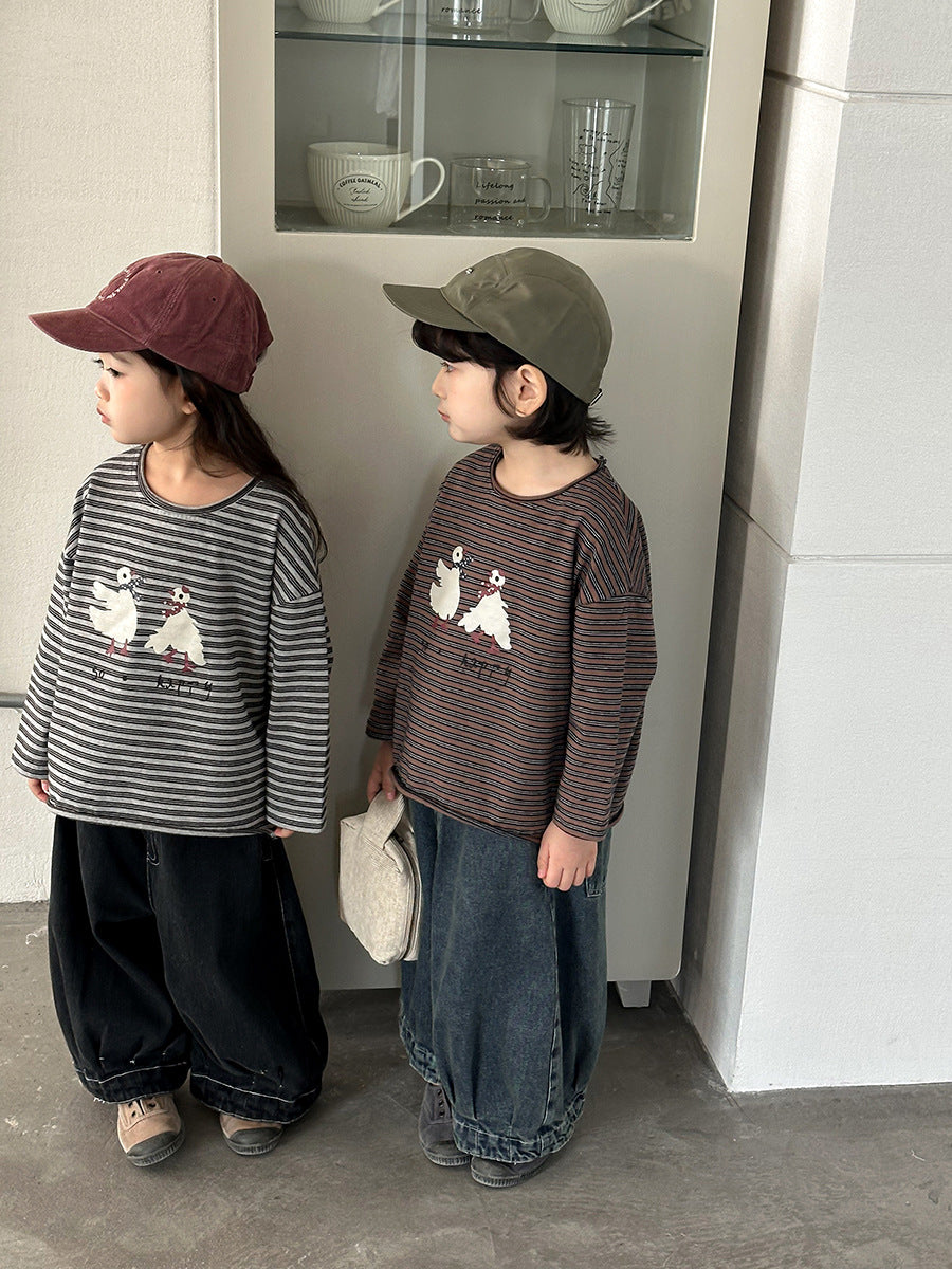 ガチョウプリントボーダーTシャツ