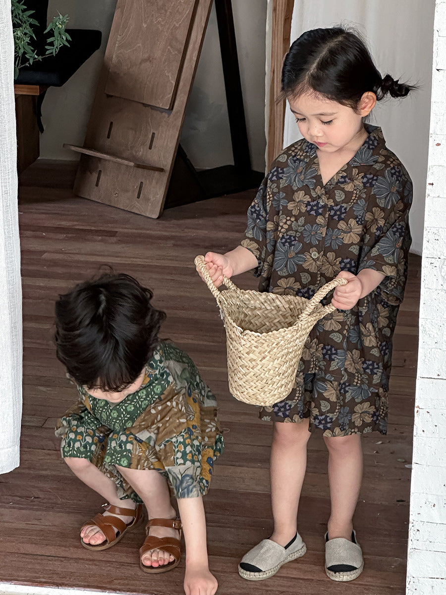 花総柄シャツとショートパンツ2点セット