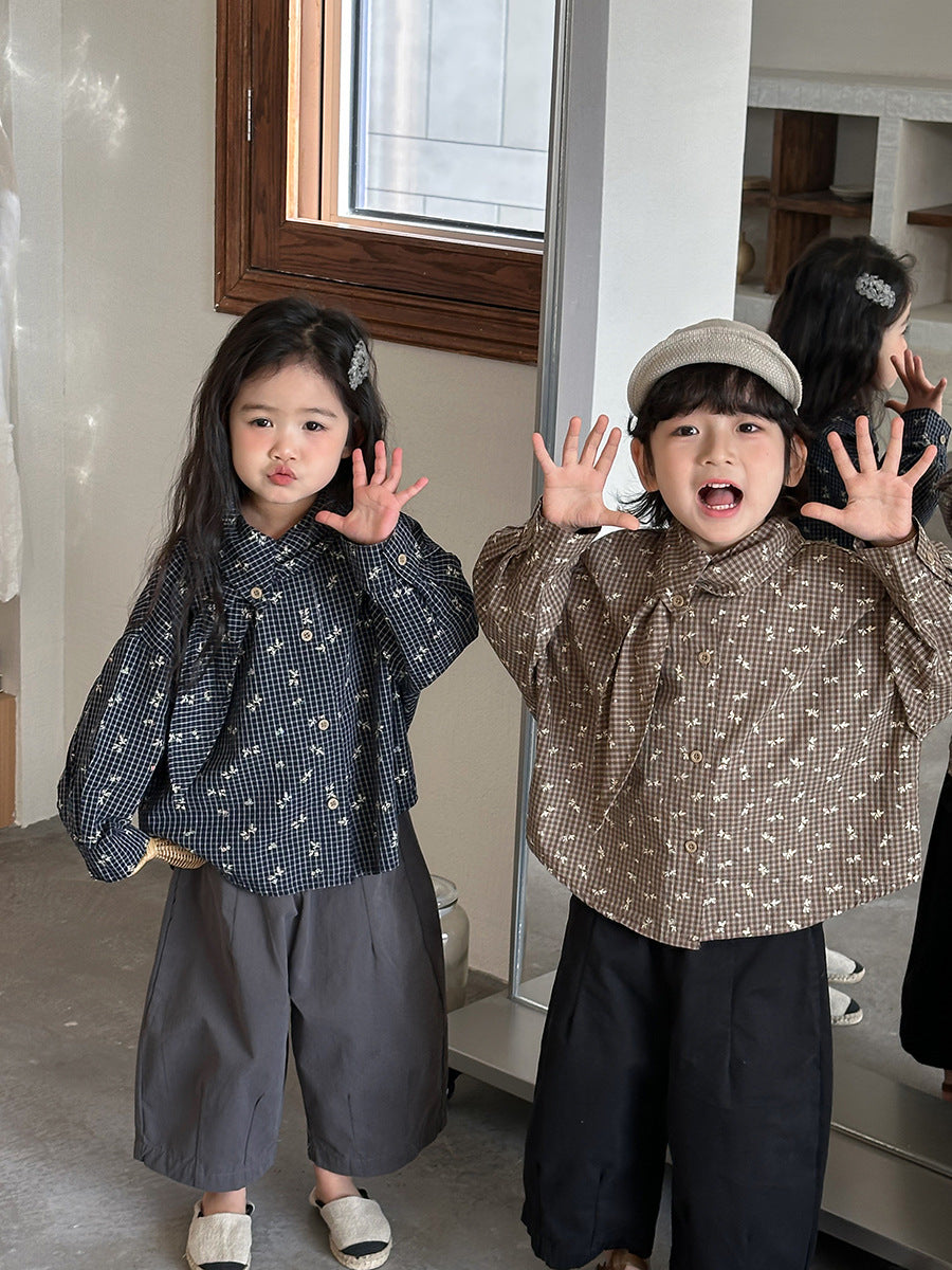 リーフ衿小花柄ブラウス