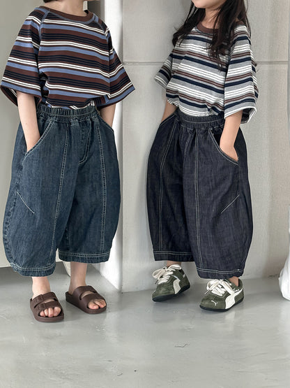 薄手ワイド七分デニムパンツ