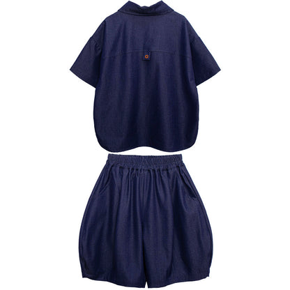 デニム風半袖シャツ＆ショートパンツ2点セット