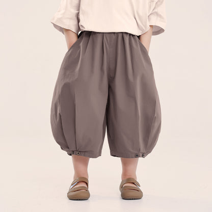 裾ギャザーコットン七分丈パンツ