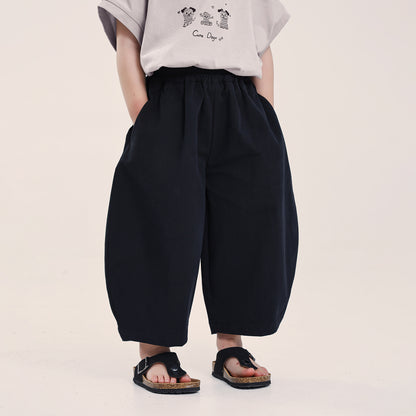 後ろ裾プリントコットン九分丈パンツ